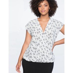 Eloquii 9-to-5 Owl Print Short Sleeve Draped Blouse print size 24